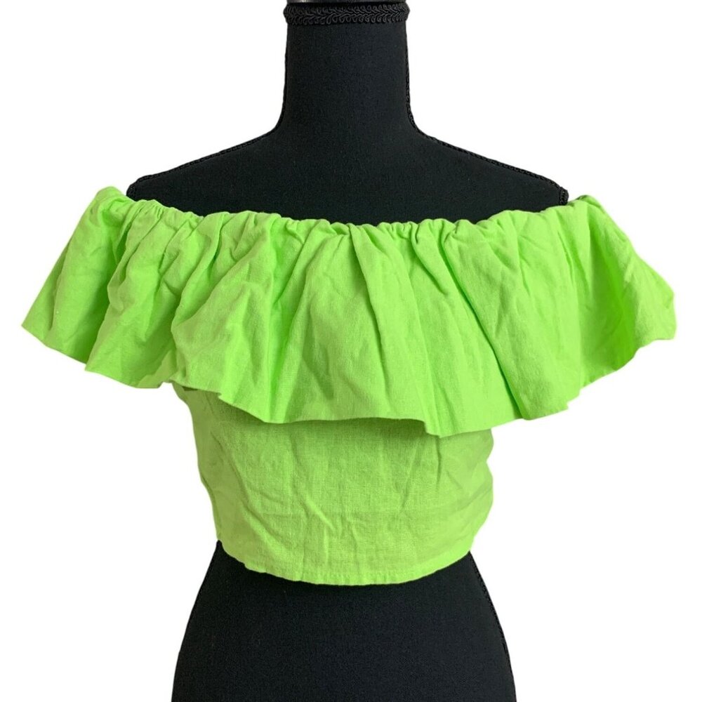 A New Day Womens Stretchy Off-Shoulder Ruffle Green Crop Top Size Large - Picture 6 of 11
